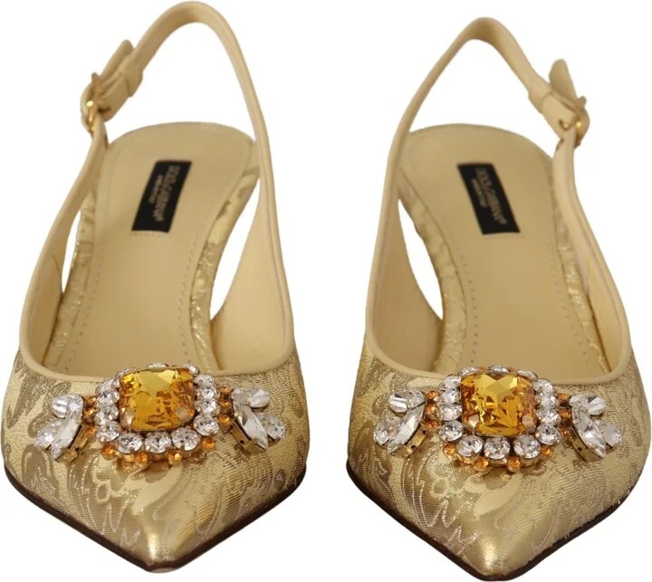 Gold Crystal Slingbacks Pumps Heels Women's Shoes - Image 6