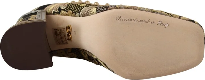 Gold Crystal Square Toe Brocade Pumps Women's Shoes - Image 6