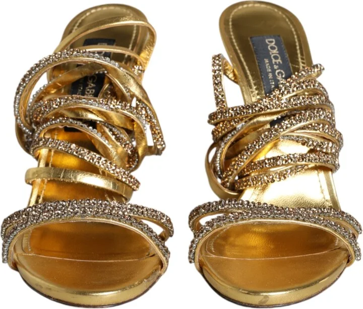 Gold Crystals Keira Heels Sandals Women's Shoes (Pre-Owned) - Image 2