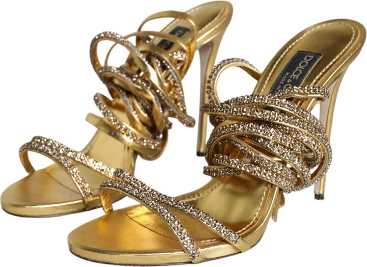 Gold Crystals Keira Heels Sandals Women's Shoes (Pre-Owned) - Image 3