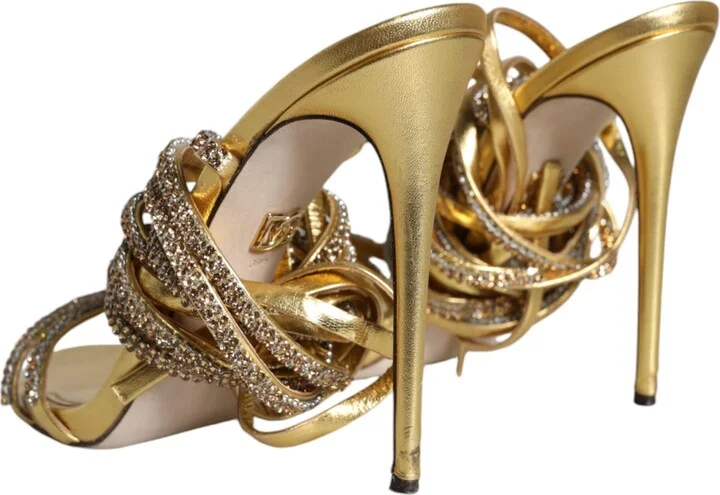 Gold Crystals Keira Heels Sandals Women's Shoes (Pre-Owned) - Image 4