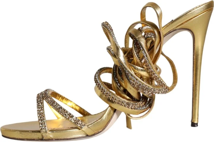 Gold Crystals Keira Heels Sandals Women's Shoes (Pre-Owned) - Image 5