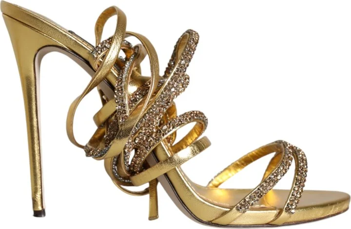 Gold Crystals Keira Heels Sandals Women's Shoes (Pre-Owned)