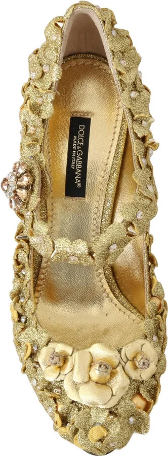 Gold Floral Crystal Mary Janes Women's Pumps - Image 4