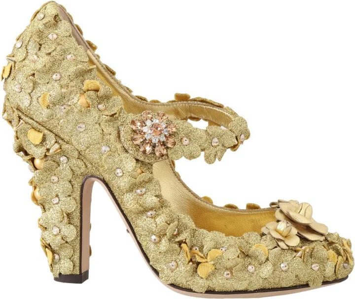 Gold Floral Crystal Mary Janes Women's Pumps