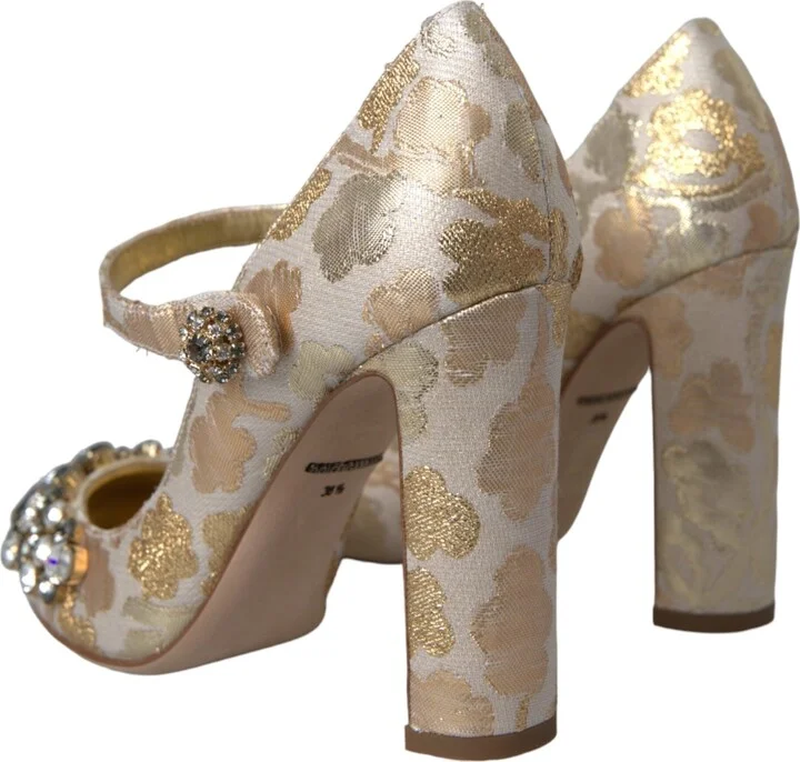 Gold Jacquard Crystal Mary Janes Pumps Women's Shoes - Image 3