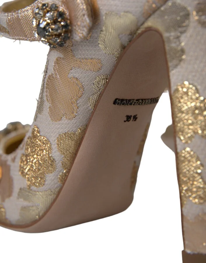 Gold Jacquard Crystal Mary Janes Pumps Women's Shoes - Image 4