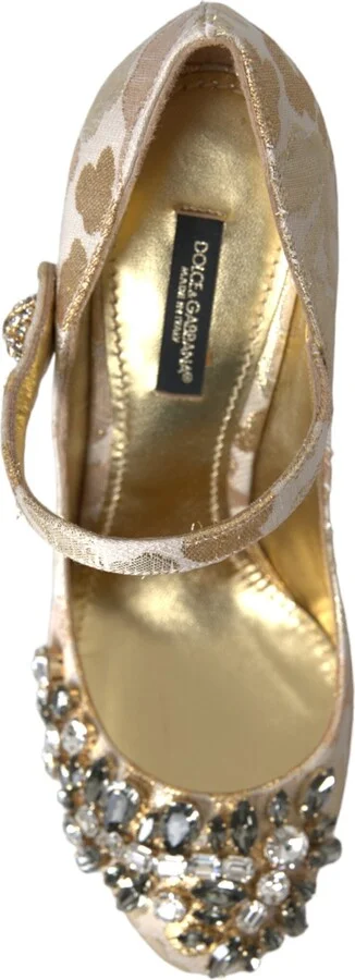 Gold Jacquard Crystal Mary Janes Pumps Women's Shoes - Image 5