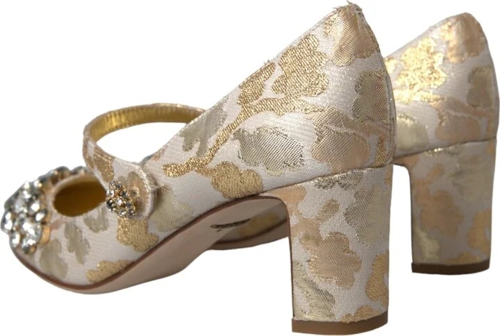 Gold Jacquard Crystal Mary Janes Pumps Women's Shoes - Image 4