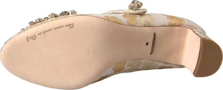 Gold Jacquard Crystal Mary Janes Pumps Women's Shoes - Image 6