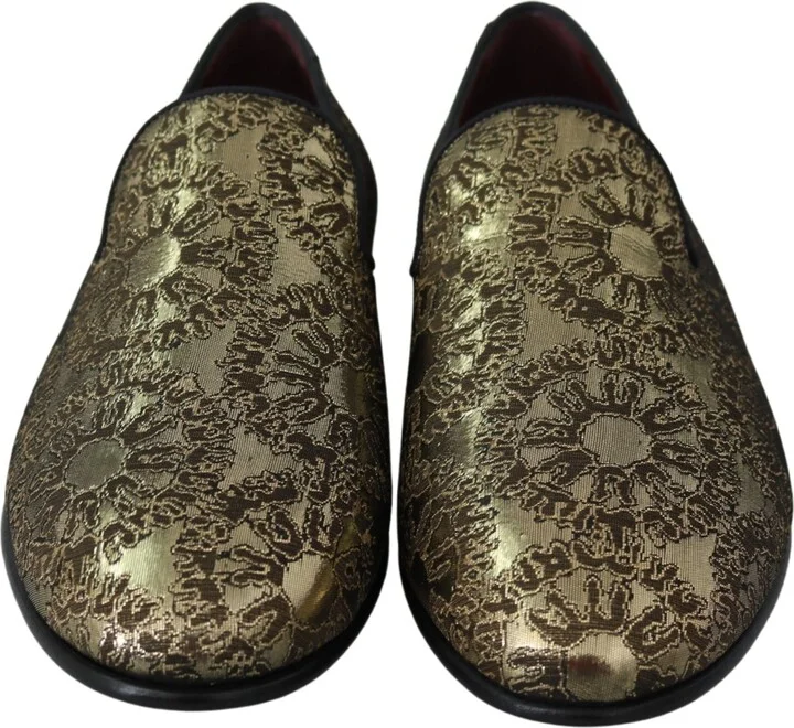 Gold Jacquard Flats Mens Loafers Men's Shoes - Image 4