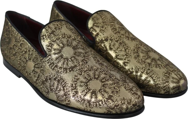 Gold Jacquard Flats Mens Loafers Men's Shoes - Image 5