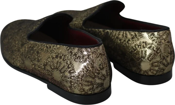 Gold Jacquard Flats Mens Loafers Men's Shoes - Image 6