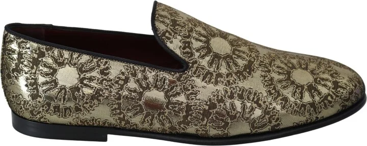 Gold Jacquard Flats Mens Loafers Men's Shoes
