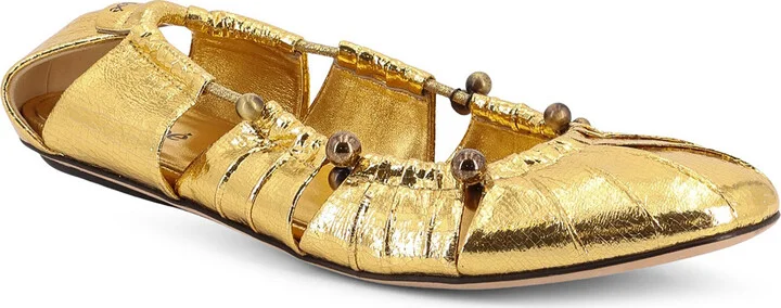 Gold Leather Ballerinas - Image 2