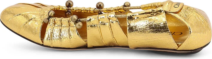Gold Leather Ballerinas - Image 3