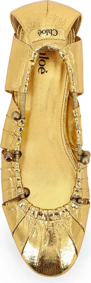Gold Leather Ballerinas - Image 4