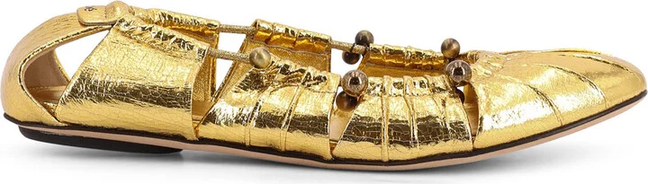 Gold Leather Ballerinas