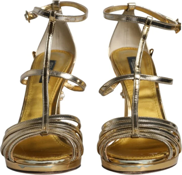 Gold Leather Baroque Heels Sandals Women's Shoes (Pre-Owned) - Image 2