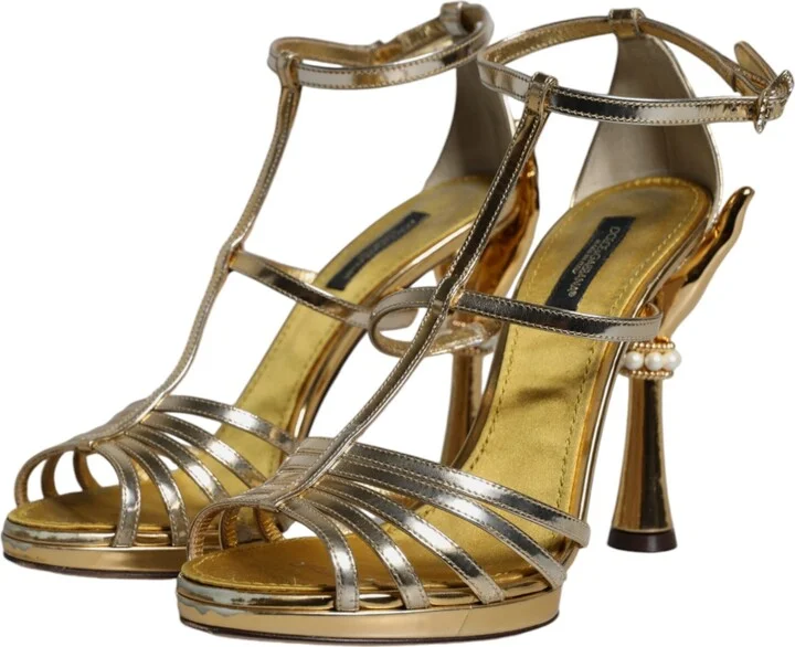 Gold Leather Baroque Heels Sandals Women's Shoes (Pre-Owned) - Image 3