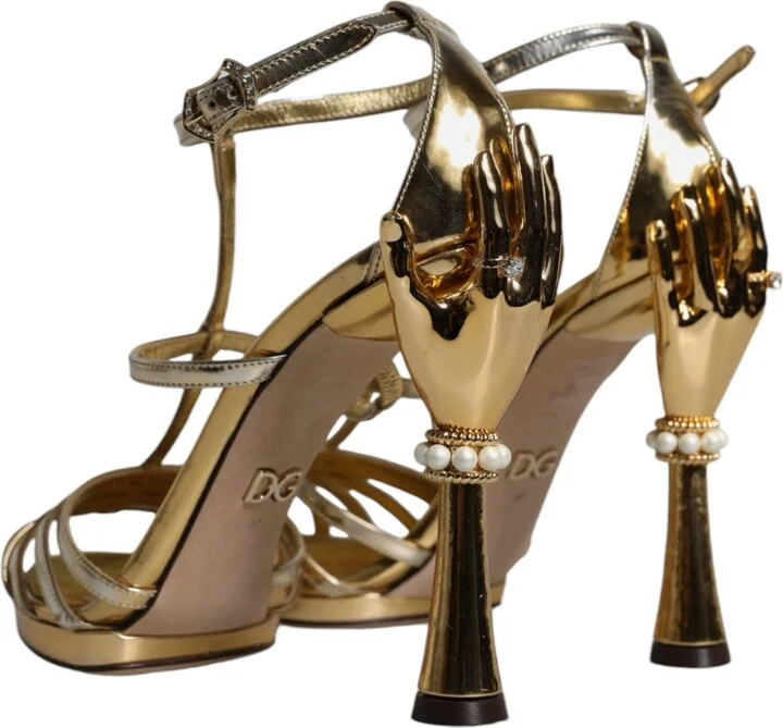 Gold Leather Baroque Heels Sandals Women's Shoes (Pre-Owned) - Image 4