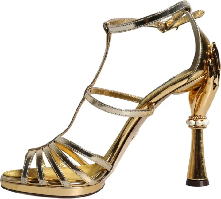 Gold Leather Baroque Heels Sandals Women's Shoes (Pre-Owned) - Image 5