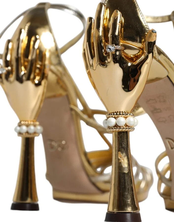 Gold Leather Baroque Heels Sandals Women's Shoes (Pre-Owned) - Image 6