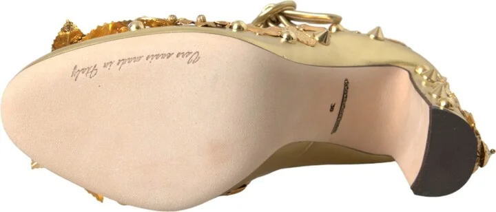 Gold Leather Crystal Mary Janes Pumps Women's Shoes - Image 6