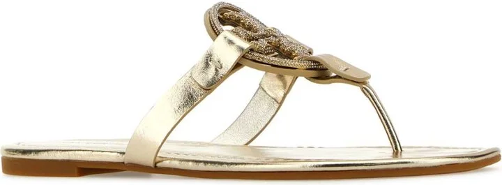 Gold Leather Miller Thong Slippers - Image 2