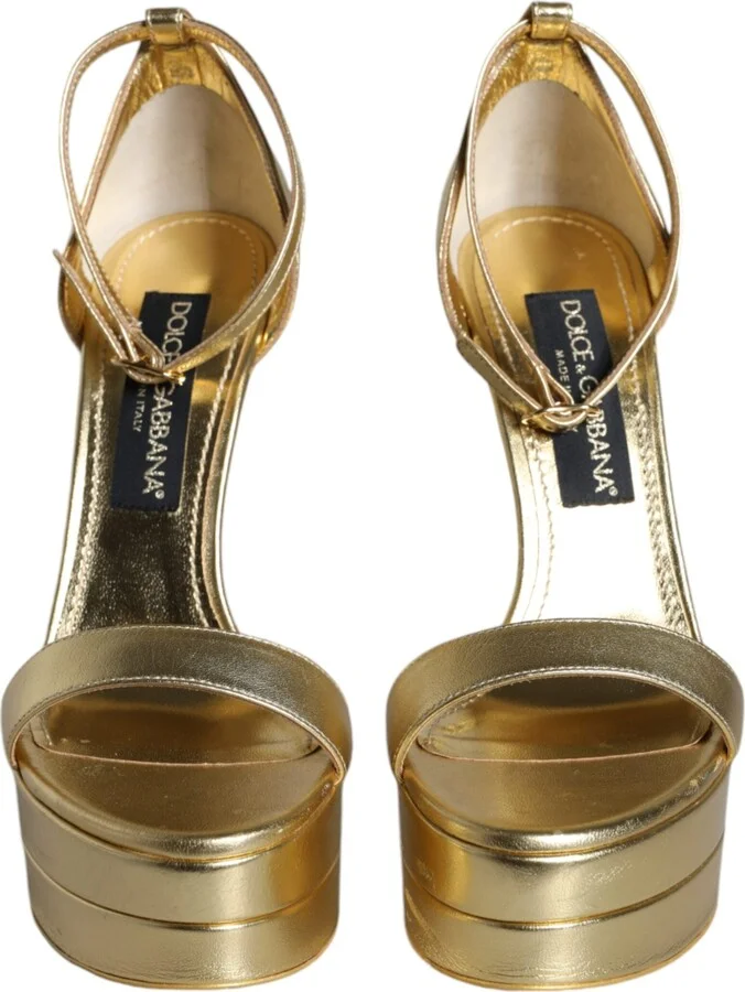 Gold Leather Platform Keira Sandals Women's Shoes (Pre-Owned) - Image 2