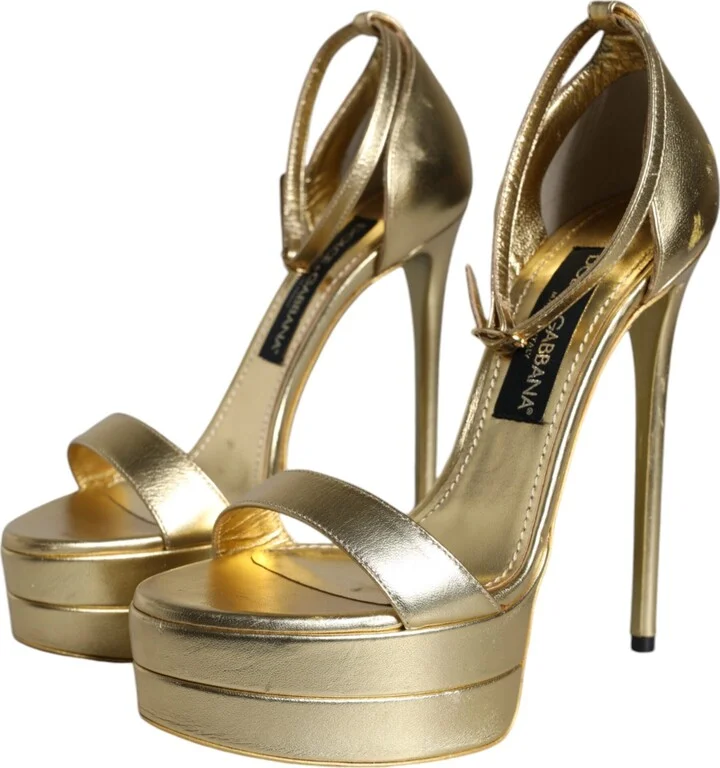 Gold Leather Platform Keira Sandals Women's Shoes (Pre-Owned) - Image 3