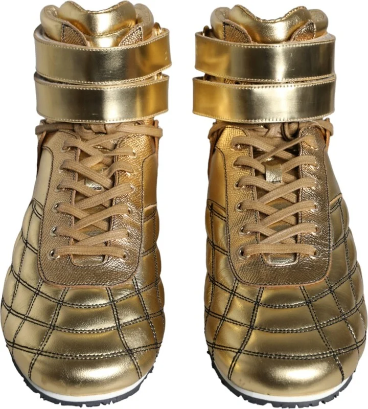 Gold Leather Sartoria High Top Sneakers Men's Shoes (Pre-Owned) - Image 2