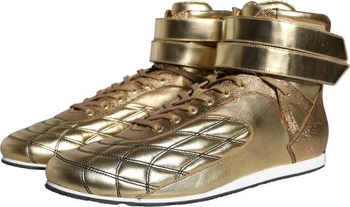 Gold Leather Sartoria High Top Sneakers Men's Shoes (Pre-Owned) - Image 3