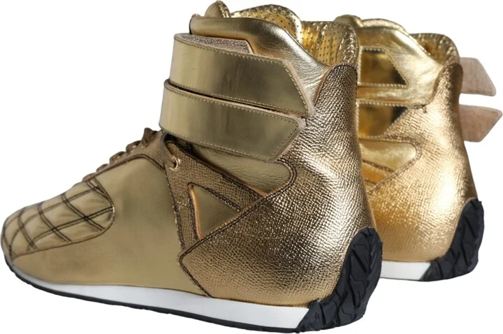 Gold Leather Sartoria High Top Sneakers Men's Shoes (Pre-Owned) - Image 4