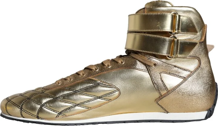 Gold Leather Sartoria High Top Sneakers Men's Shoes (Pre-Owned) - Image 5