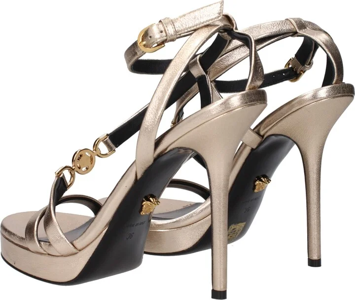Gold Leather Stiletto Heels Women's Sandals - Image 4