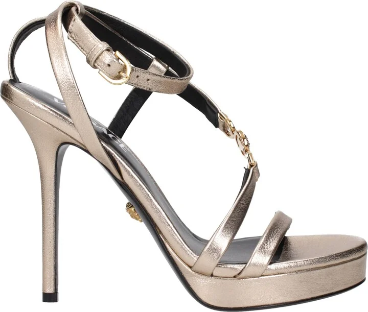 Gold Leather Stiletto Heels Women's Sandals