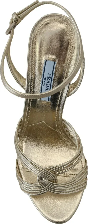 Gold Leather Women'ss Ankle Strap Heels Stiletto Women's Sandal - Image 3