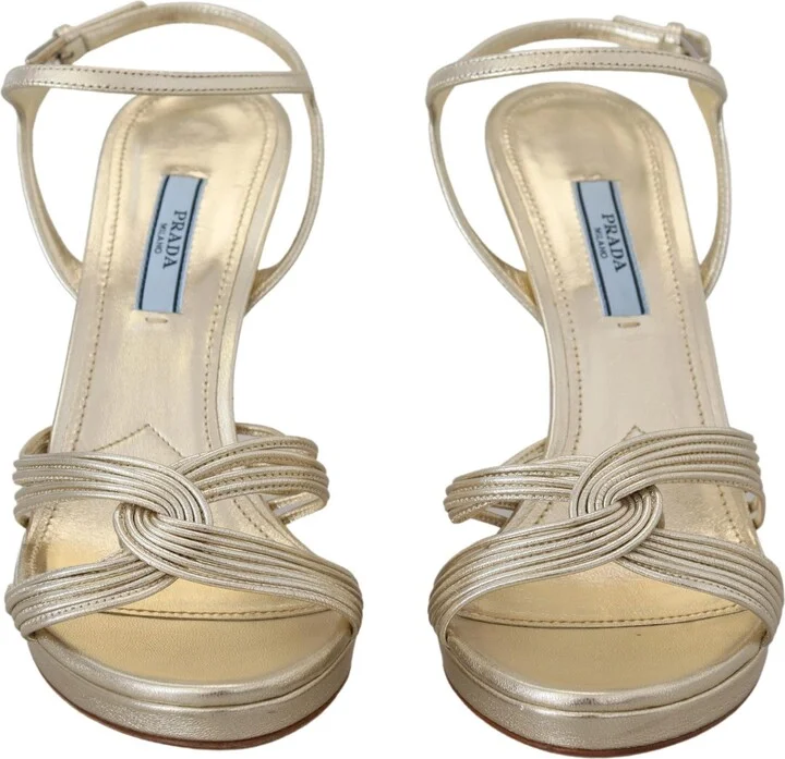Gold Leather Women'ss Ankle Strap Heels Stiletto Women's Sandal - Image 4