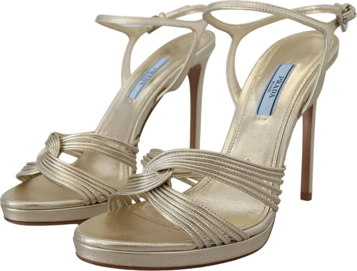 Gold Leather Women'ss Ankle Strap Heels Stiletto Women's Sandal - Image 5