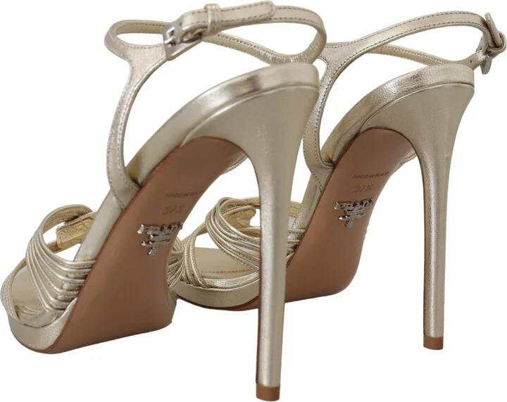 Gold Leather Women'ss Ankle Strap Heels Stiletto Women's Sandal - Image 6