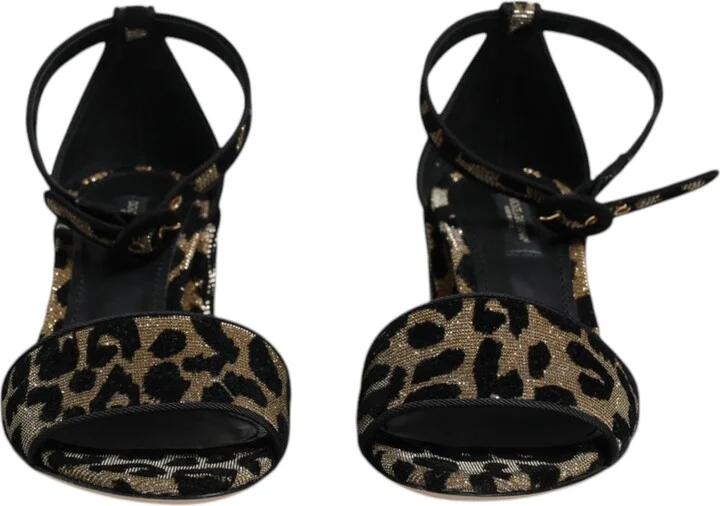 Gold Leopard Lurex Ankle Strap Heels Sandals Women's Shoes (Pre-Owned) - Image 2
