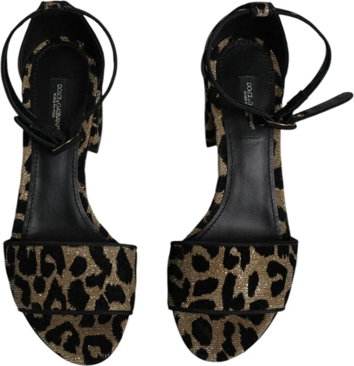 Gold Leopard Lurex Ankle Strap Heels Sandals Women's Shoes (Pre-Owned) - Image 3