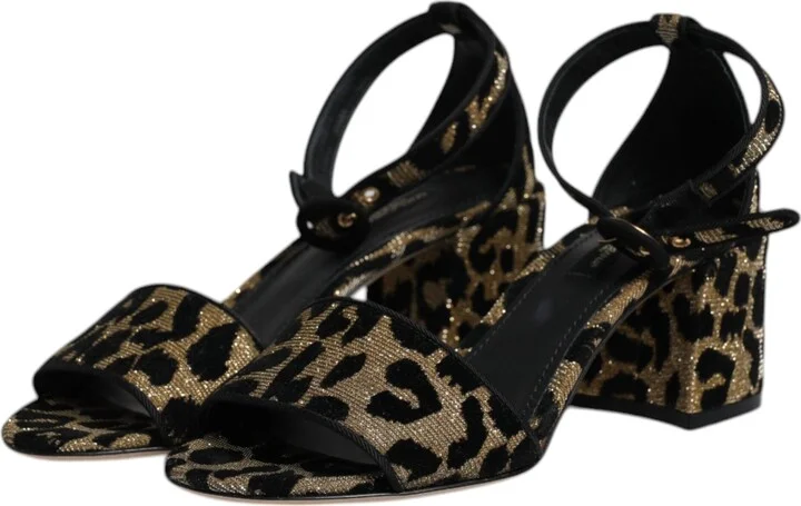 Gold Leopard Lurex Ankle Strap Heels Sandals Women's Shoes (Pre-Owned) - Image 4