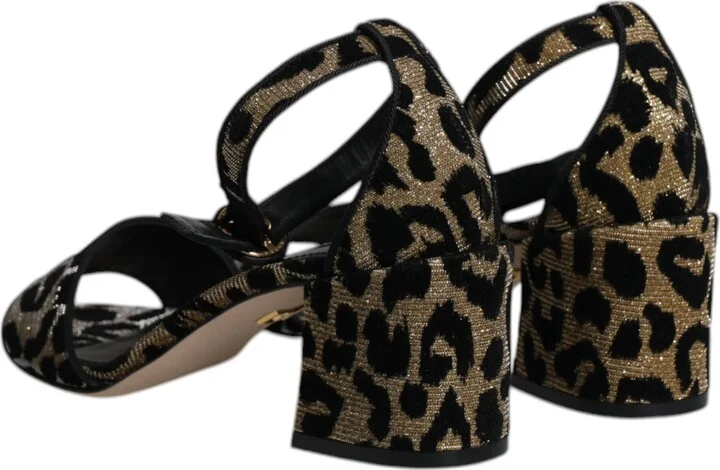 Gold Leopard Lurex Ankle Strap Heels Sandals Women's Shoes (Pre-Owned) - Image 5