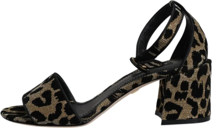 Gold Leopard Lurex Ankle Strap Heels Sandals Women's Shoes (Pre-Owned) - Image 6