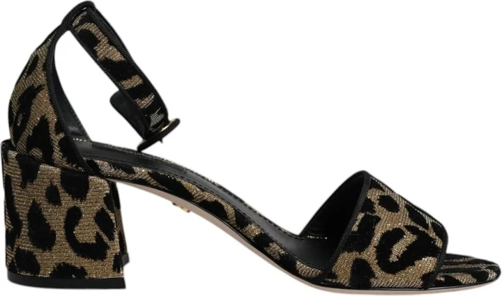 Gold Leopard Lurex Ankle Strap Heels Sandals Women's Shoes (Pre-Owned)