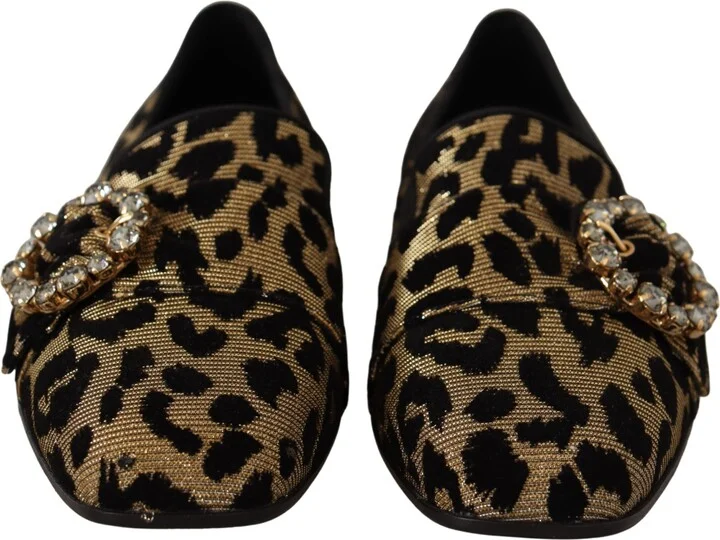 Gold Leopard Print Crystals Loafers Women's Shoes - Image 2