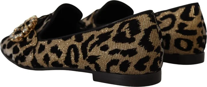 Gold Leopard Print Crystals Loafers Women's Shoes - Image 4