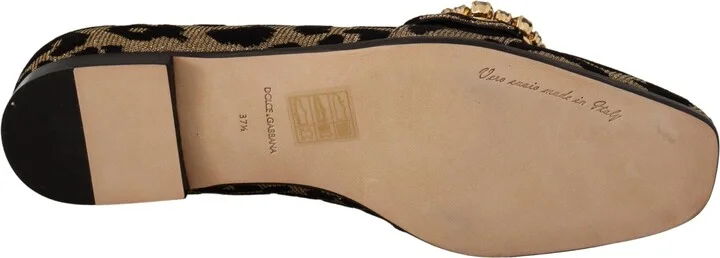 Gold Leopard Print Crystals Loafers Women's Shoes - Image 6